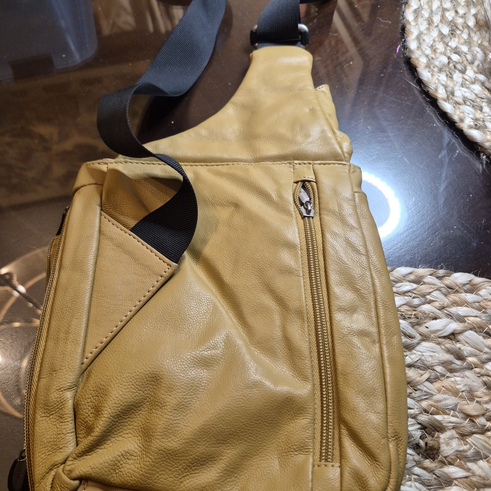 Travelon Mustard Yellow Leather Sling Belt Bag
